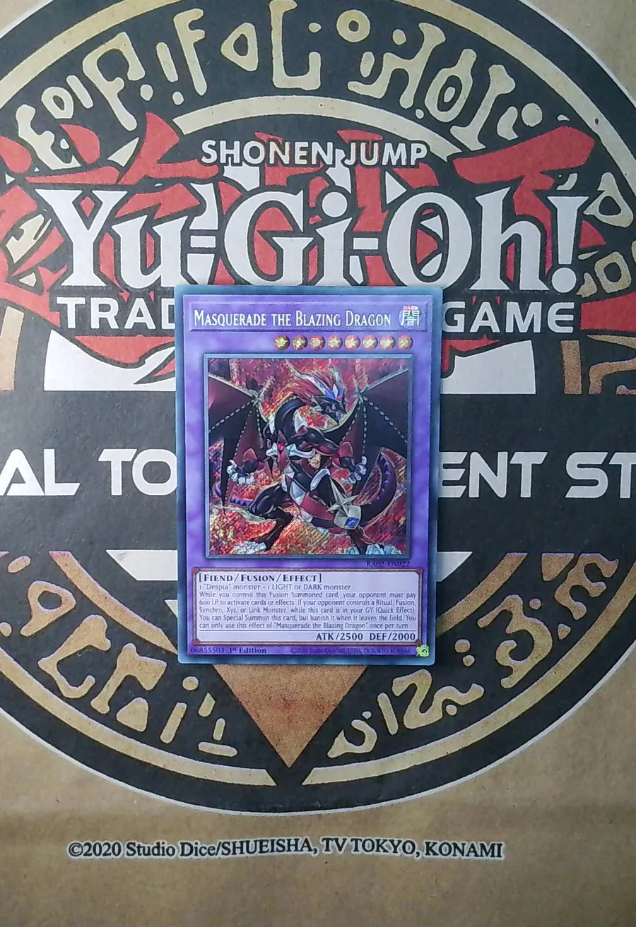 Masquerade the Blazing Dragon RA02-EN022 Secret Rare front exact card scan