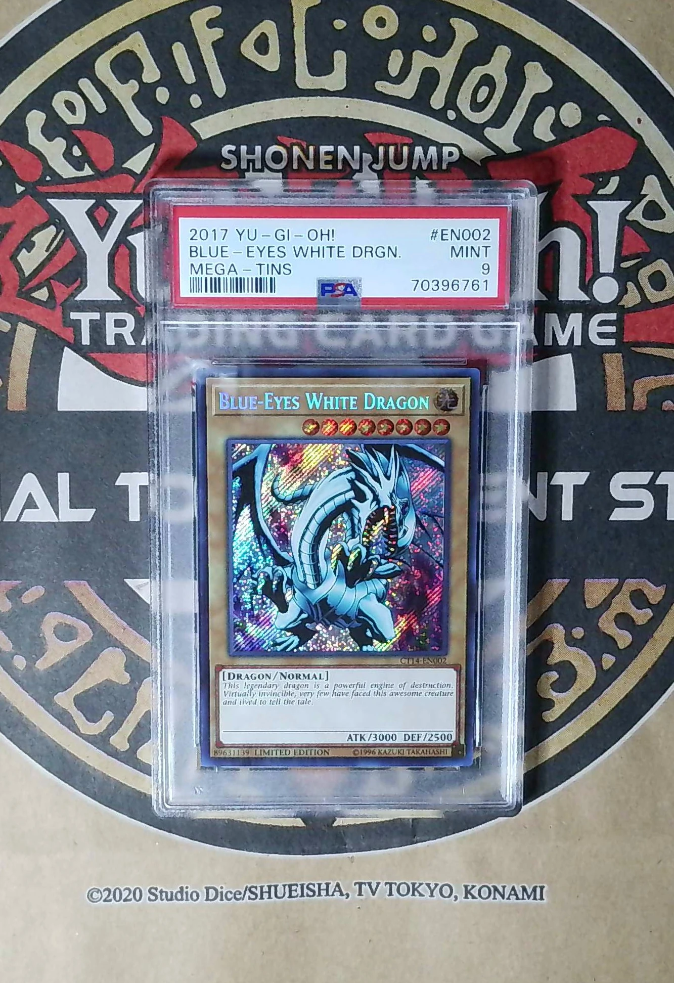 Blue-Eyes White Dragon (PSA 9) CT14-EN002 Secret Rare front exact card scan
